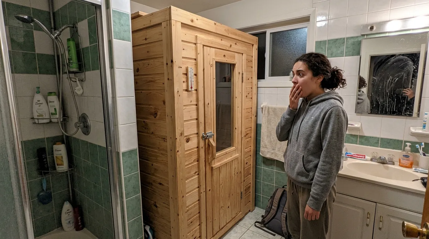 Sauna v koupelně: 7 fatálních chyb, kterým se musíte vyhnout pro wellness bez plísní 1 Designová sauna v koupelně s moderním obložením a prosklením